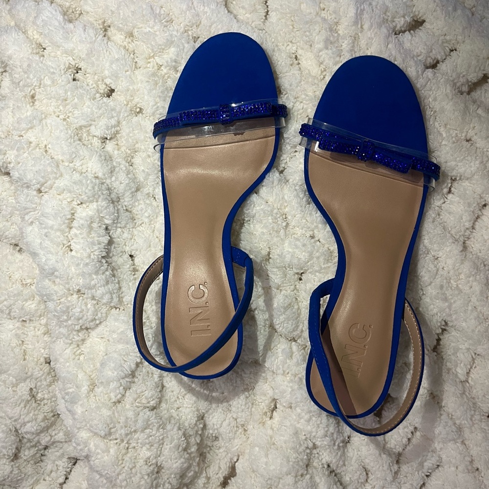 blue bling bow kitten heels